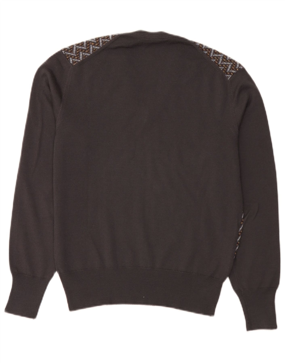 vintage Mens V-Col Jumper Sweater IT 50 Moyen Brun Géométrique