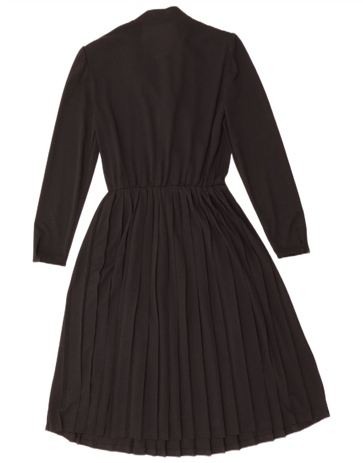 vintage Femmes Manches Longues A-Line Robe UK 12 Moyen Noir