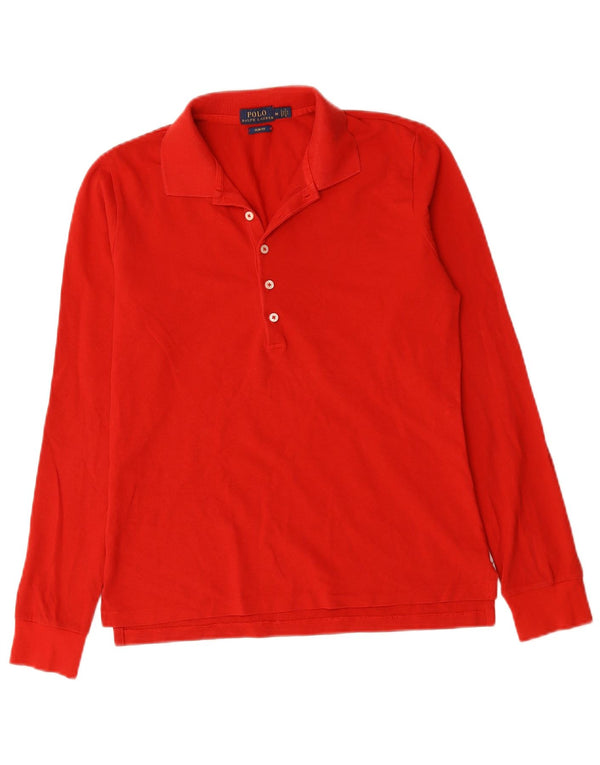 Polo Ralph Lauren Chemise slim à manches longues pour femme UK 12 Coton rouge moyen