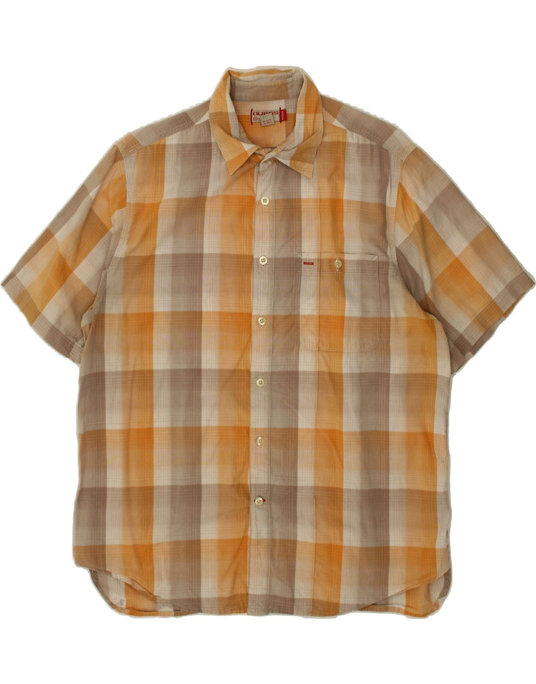 GUESS Mens Short Sleeve Shirt Medium Orange Check Cotton Vintage Guess and Second-Hand Guess from Messina Hembry 