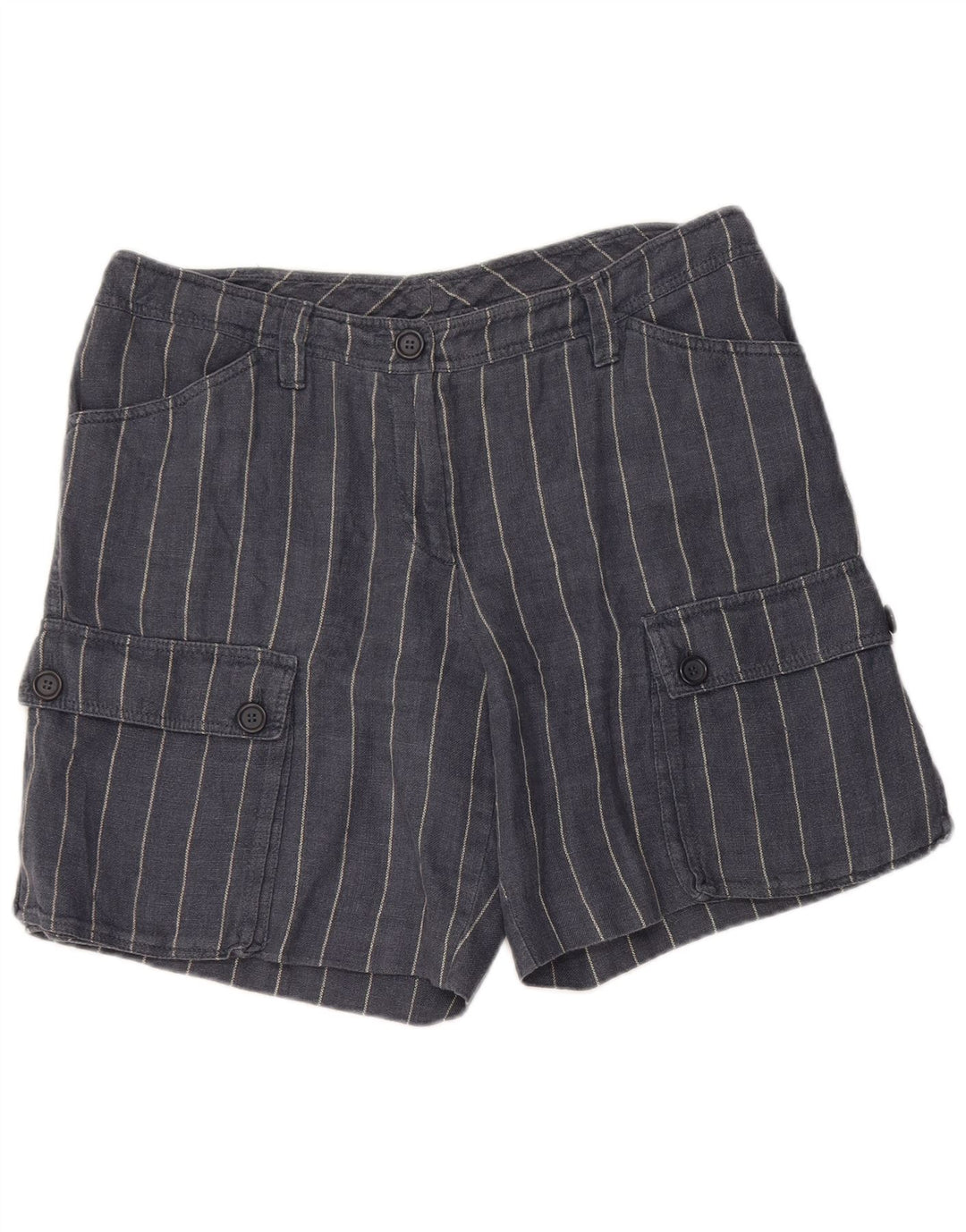 CERRUTI 1881 Short Cargo Femme IT 44 Medium W34 Lin Rayé Bleu Marine