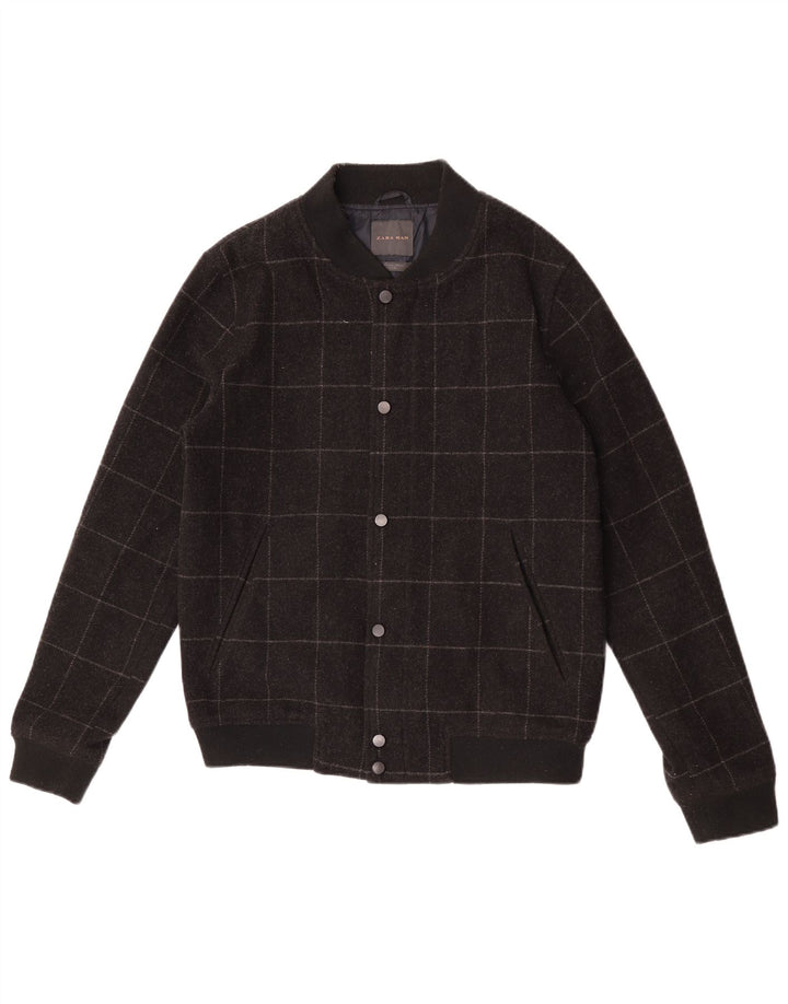 Zara Mens Bomber Jacket UK 38 Medium Black Check Laine