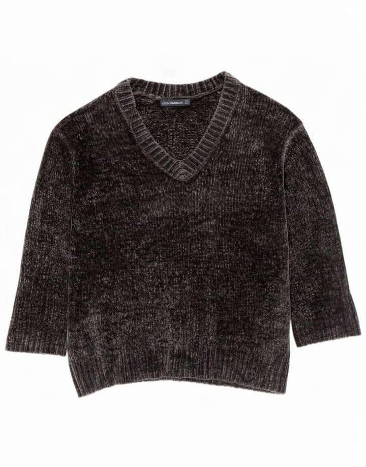 Zara Pull surdimensionné à manches 3/4 et col en V pour femme Gris moyen UK 14