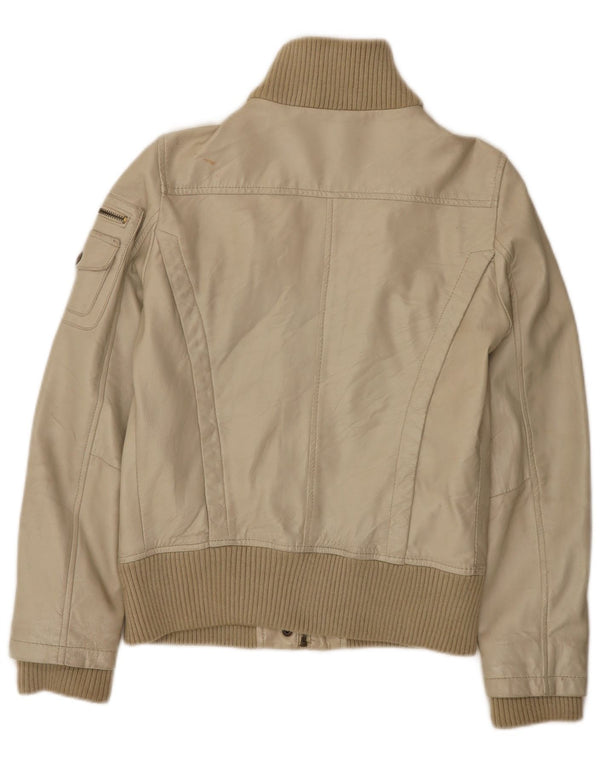 Mango Veste en cuir pour femme UK 12 Beige moyen
