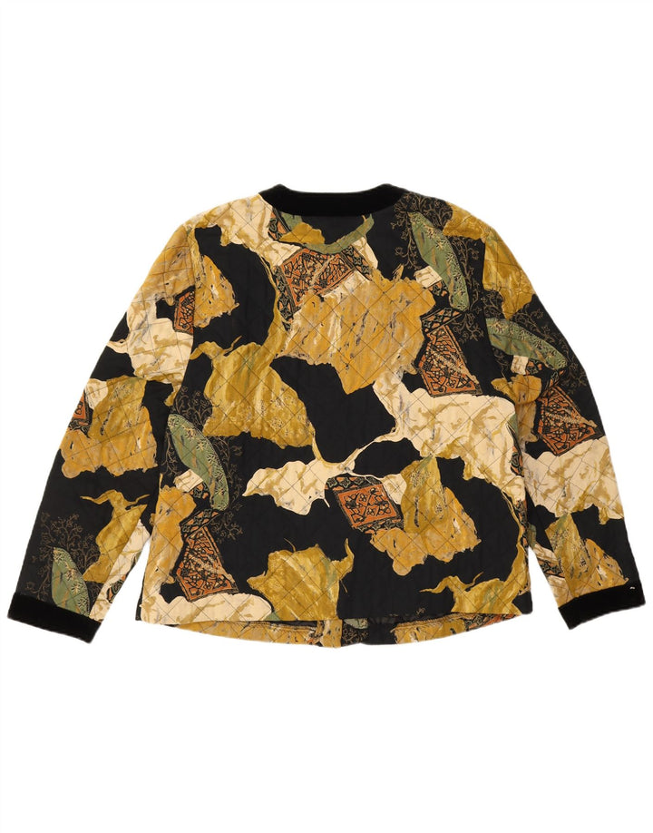 veste matelassée à motif abstrait vintage pour femmes UK 14 Grand Noir