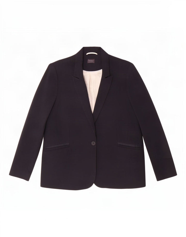 Marks & Spencer Veste blazer 1 bouton pour femme UK 20 2XL Bleu marine Polyester
