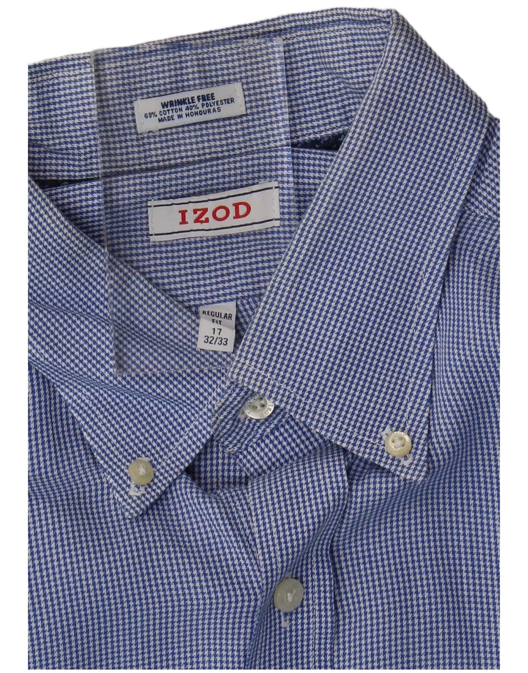 Izod Chemise à carreaux coupe régulière pour homme Taille 17 XL Bleu Pied-de-poule Coton