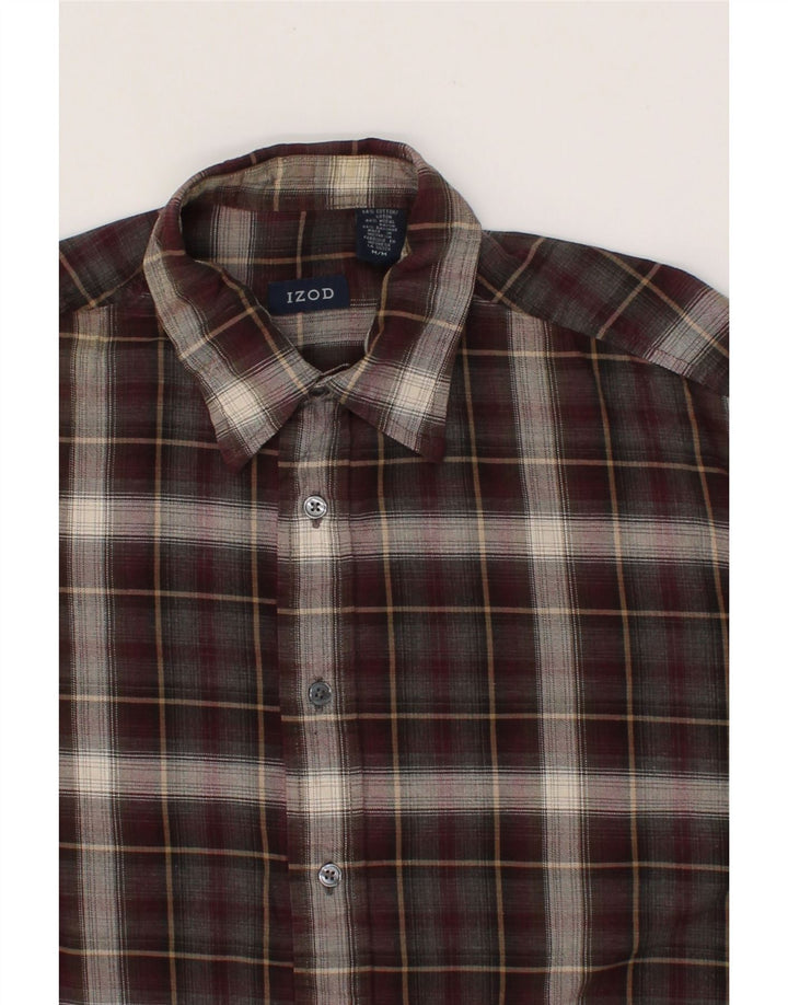 IZOD Mens Flannel Shirt Medium Burgundy Check Cotton Vintage Izod and Second-Hand Izod from Messina Hembry 