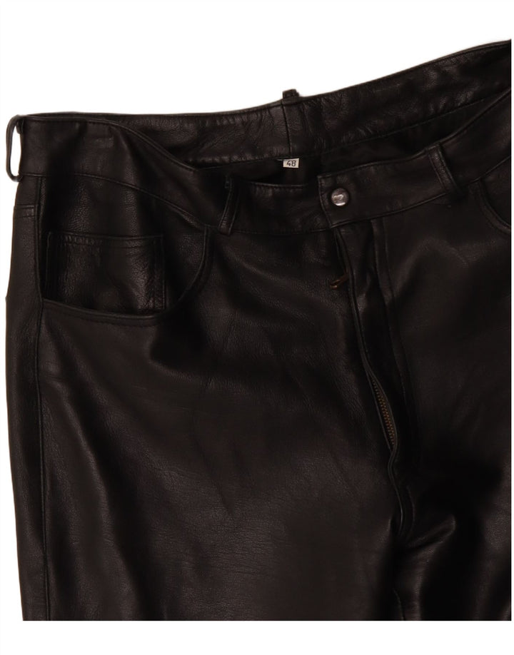 VINTAGE Pantalon court droit en cuir pour homme IT 48 Medium W34 L25 Noir