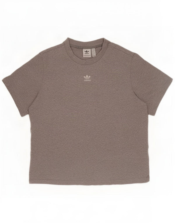 Adidas T-Shirt Femme Top UK 12 Coton Chiné Gris Moyen