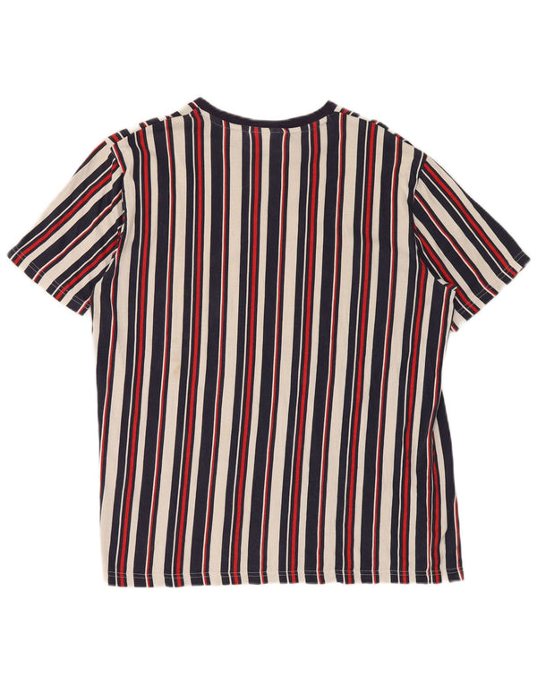 Fila T-Shirt Graphique Homme Top IT 52 Large Bleu Marine Rayé Coton