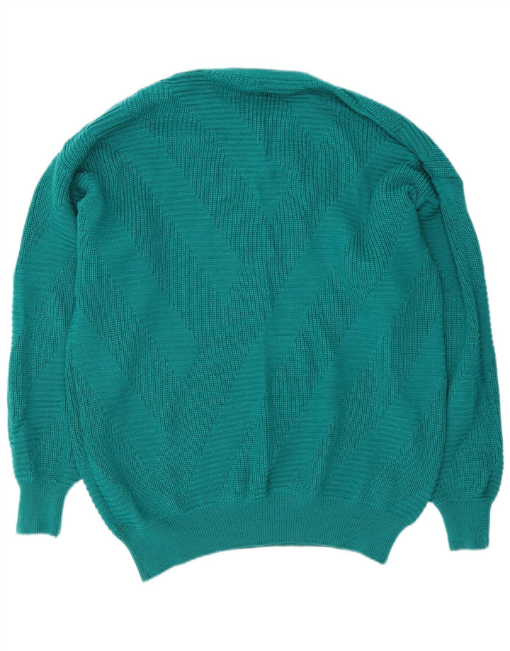 vintage Mens Crew Neck Jumper Pull Moyen Turquoise