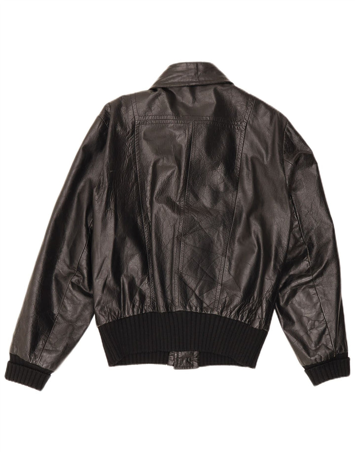 VINTAGE Veste en cuir homme UK 36 Petit Noir