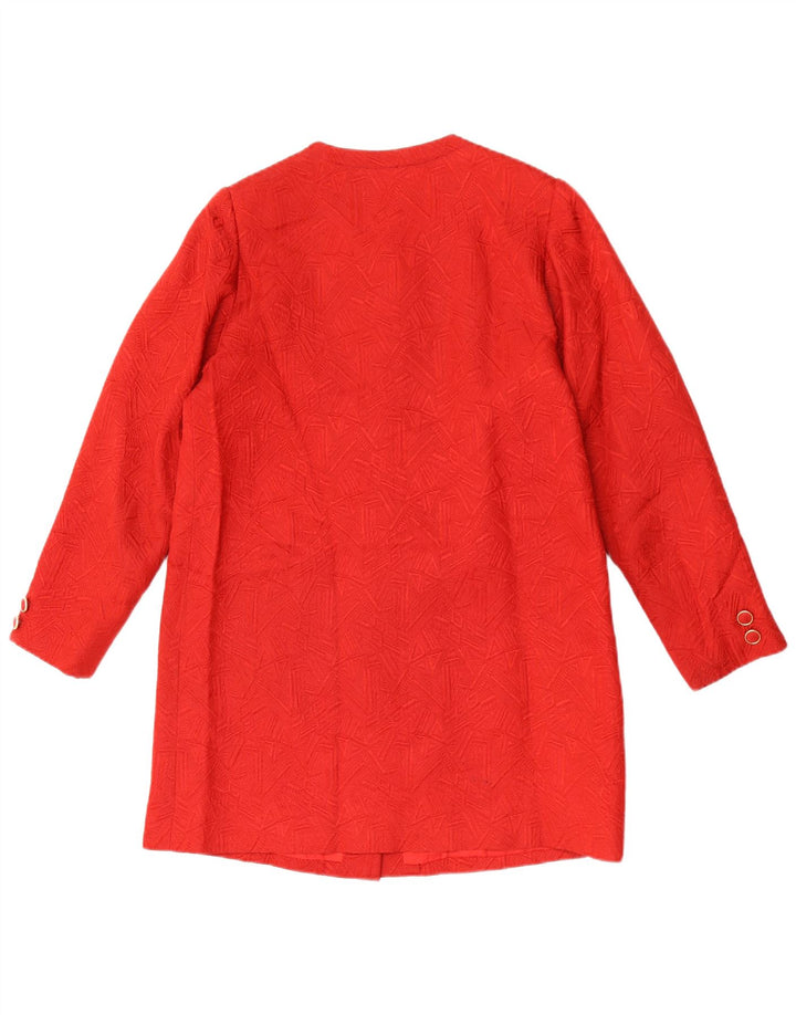 vintage Femme Longline Blazer Veste UK 12 Moyen Rouge Géométrique