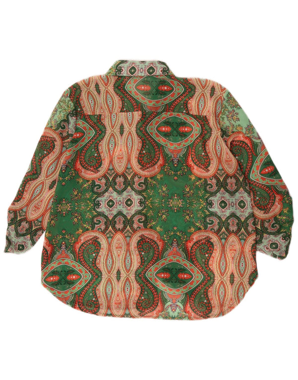 vintage Femmes Voir à travers la chemise Blouse UK 16 Grand Paisley Vert