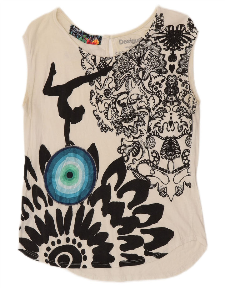 DESIGUAL Cirque Du Soleil Graphic Vest Top UK 14 Large Blanc
