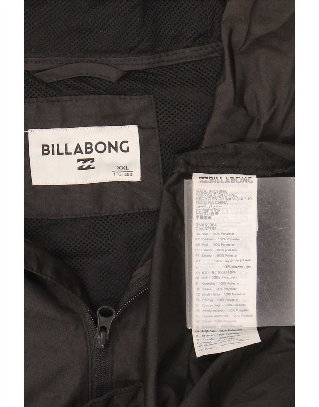 Billabong Veste de pluie à capuche graphique pour hommes UK 44 2XL Noir Polyester