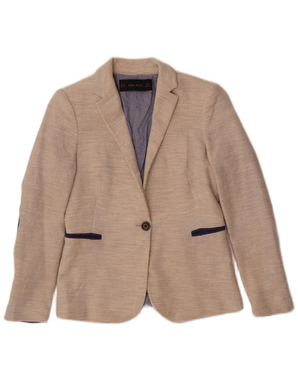 Zara Veste Blazer 1 Bouton Femme UK 12 Polyester Beige Moyen