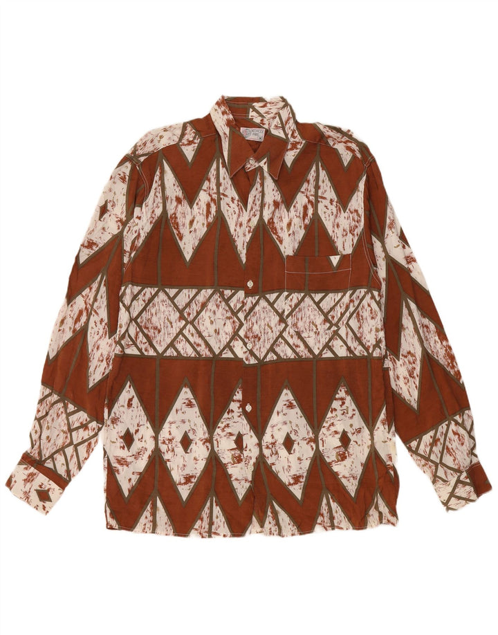 Chemise homme vintage moyen marron géométrique