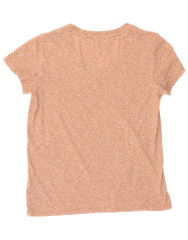 Tommy Hilfiger T-shirt graphique surdimensionné pour femme UK 6 XS Beige Polyester
