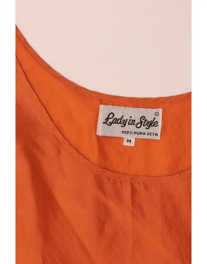 vintage Womens Vest Top UK 14 Soie Orange Moyenne