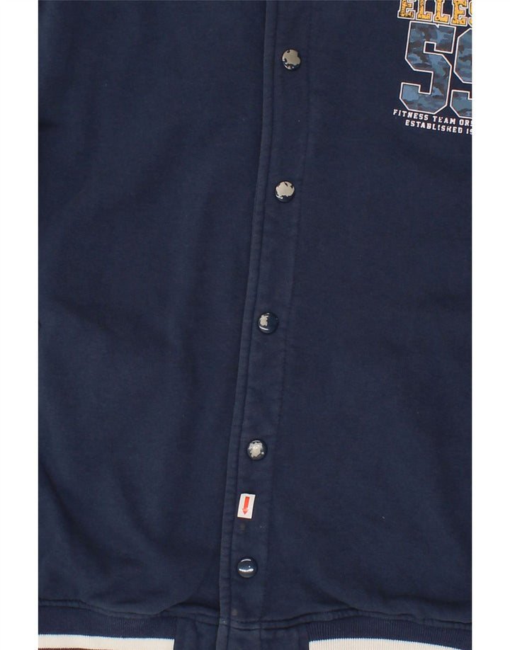 ELLESSE Boys Graphic Varsity Jacket 13-14 Years XL Navy Blue Colourblock Vintage Ellesse and Second-Hand Ellesse from Messina Hembry 