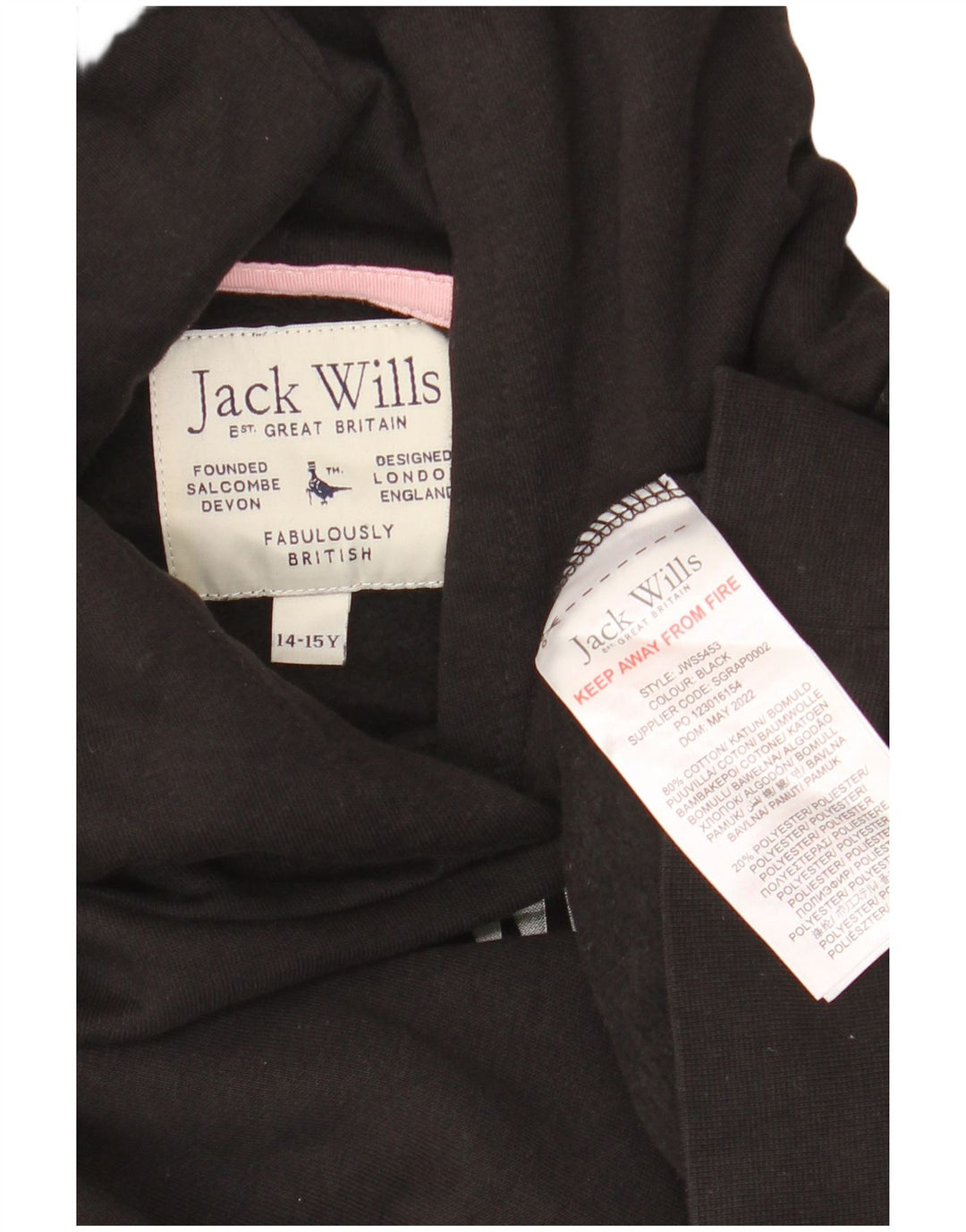 JACK WILLS Pull à capuche surdimensionné court graphique pour fille 14-15 ans Noir