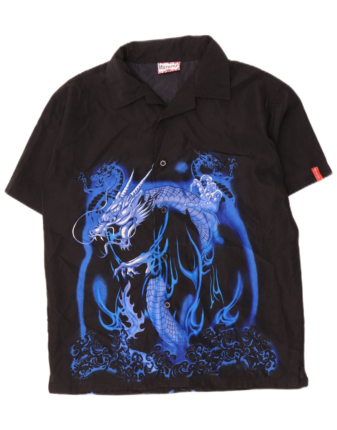 Chemise Graphique à Manches Courtes Garçon Vintage 15-16 ans Noir Polyester