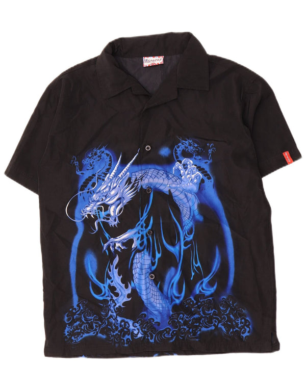 Vintage Boys Graphic Short Sleeve Shirt 15-16 Years Black Polyester