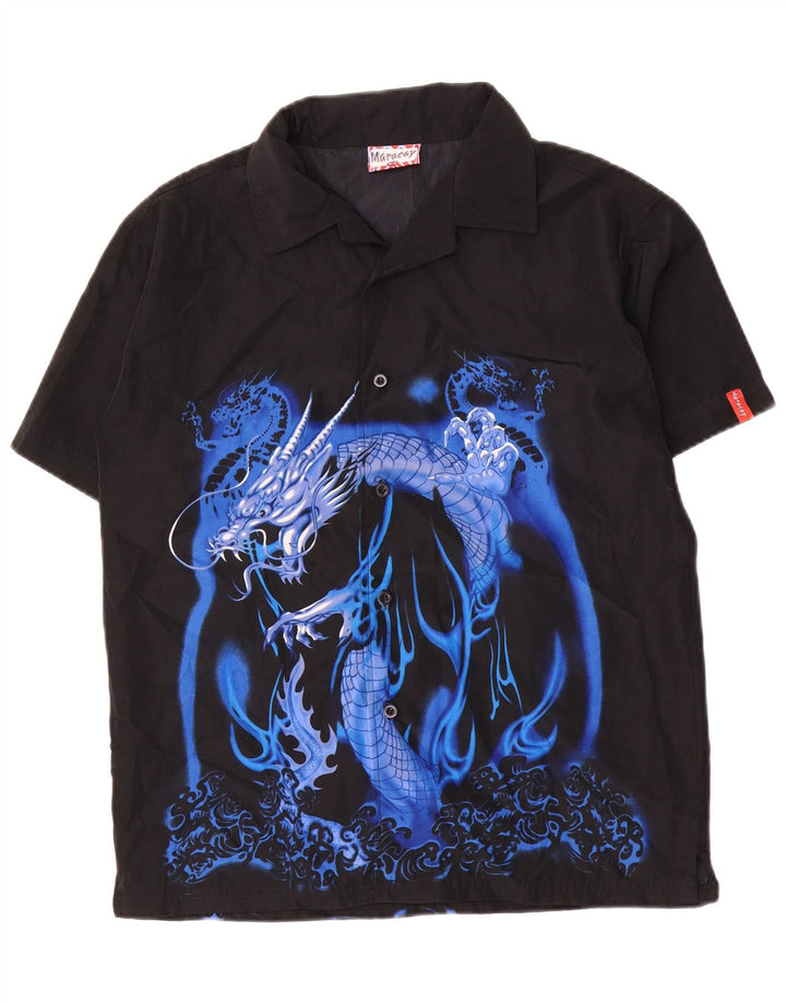 Chemise Graphique à Manches Courtes Garçon Vintage 15-16 ans Noir Polyester