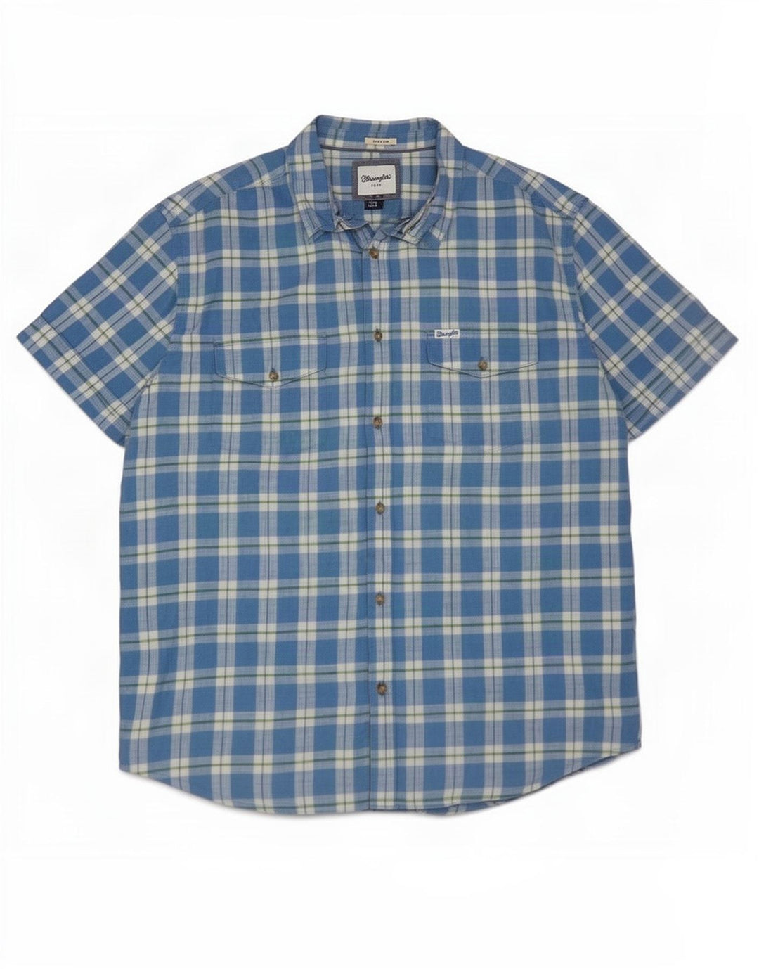 Wrangler Chemise à manches courtes pour homme 2XL en coton à carreaux bleu