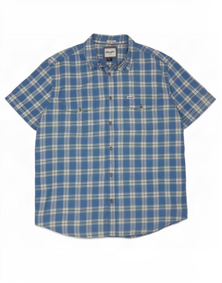 Wrangler Chemise à manches courtes pour homme 2XL en coton à carreaux bleu