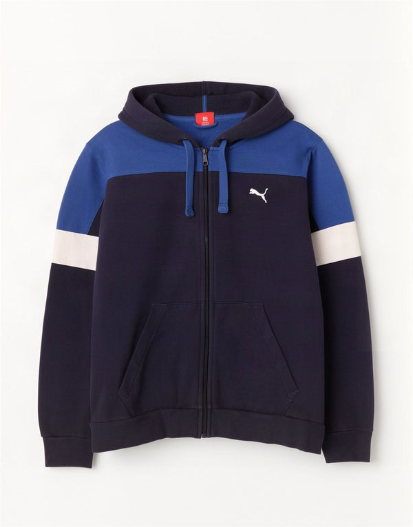 Puma Mens Zip Hoodie Sweater Large Navy Blue Colourblock Cotton