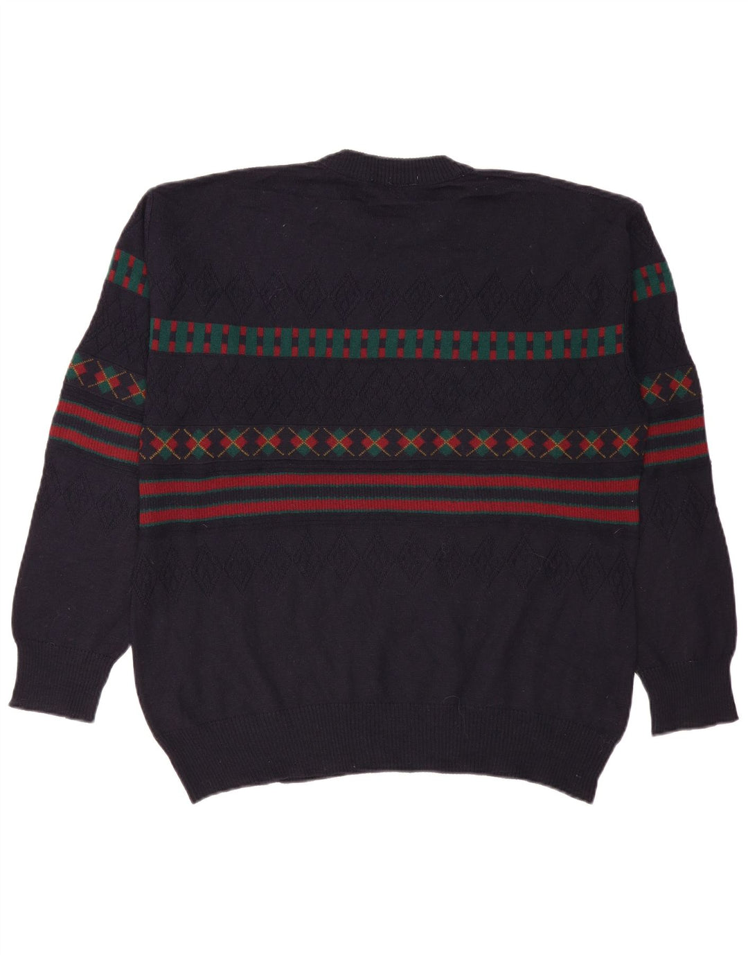 VINTAGE Homme Col Roulé Pull Pull IT 50 Grand Bleu Marine Géométrique