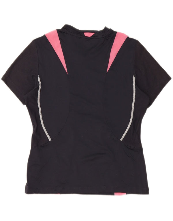 LOTTO T-Shirt Femme UK 14 Large Noir Colourblock Polyamide