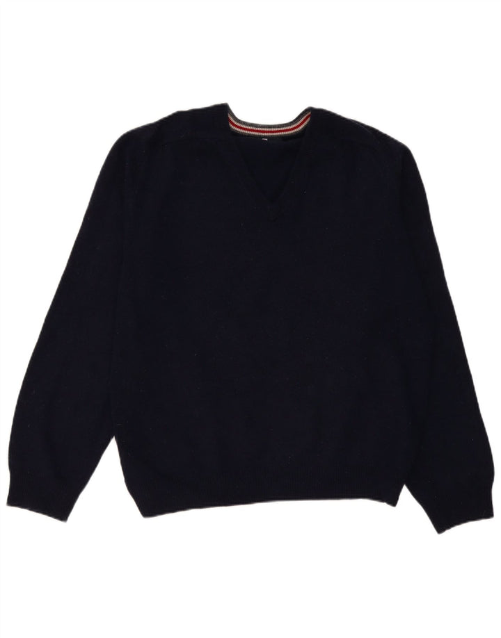 Marks & Spencer Pull col V pour homme en laine d'agneau bleu marine Taille L