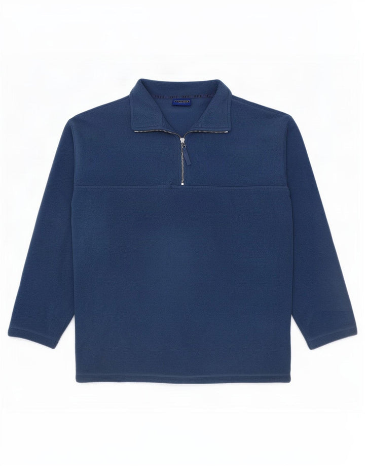 vintage Mens Zip Neck Fleece Jumper Moyen Bleu Polyester