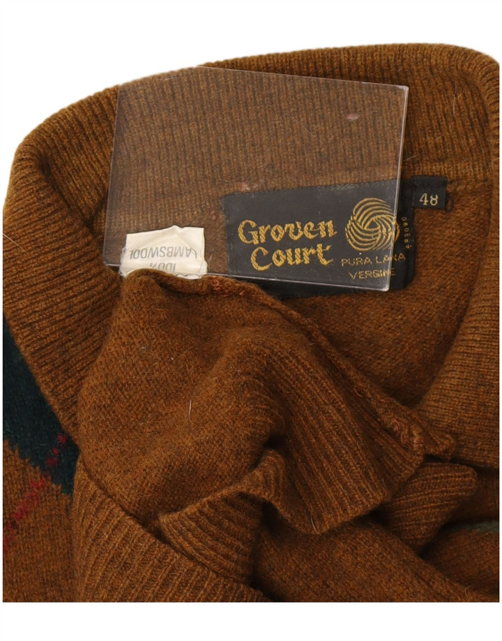 VINTAGE Pull col polo pour homme IT 48 Petit Marron Argyle/Diamant