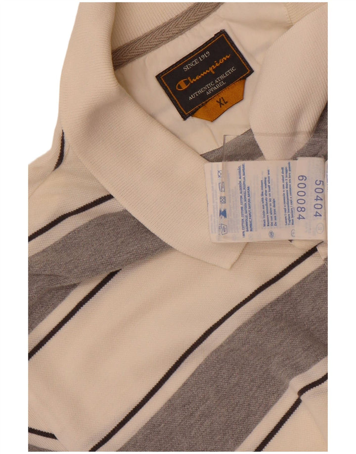 Champion Polo Homme XL Blanc Rayé Coton