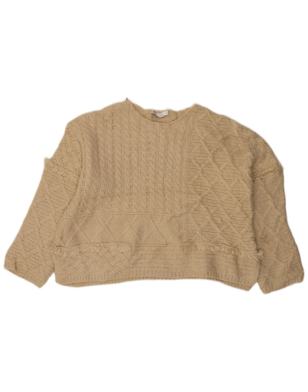 Zara Pull surdimensionné à col rond pour femme UK 16 Large Beige Acrylique