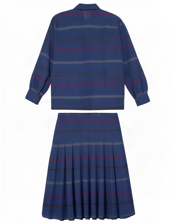 Linea Ensemble jupe 2 pièces pour femme IT 46 Large W34 Laine rayée bleue