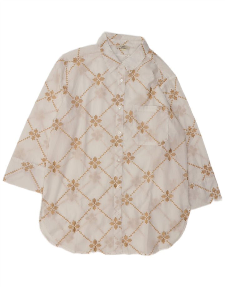 ALTAMIRA Chemise surdimensionnée pour femme UK 14 Coton géométrique blanc moyen