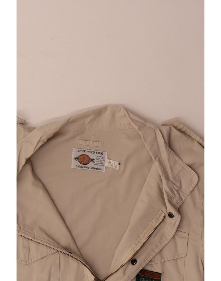VINTAGE Veste militaire homme UK 40 Grand coton beige