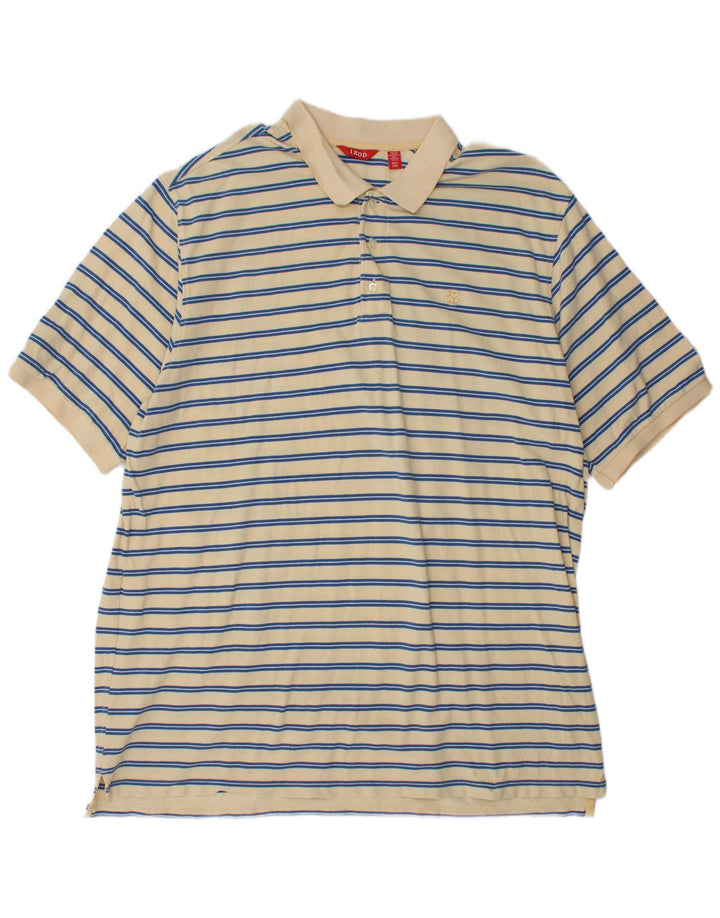 Izod Polo Homme Grand 2XL Coton Rayé Beige