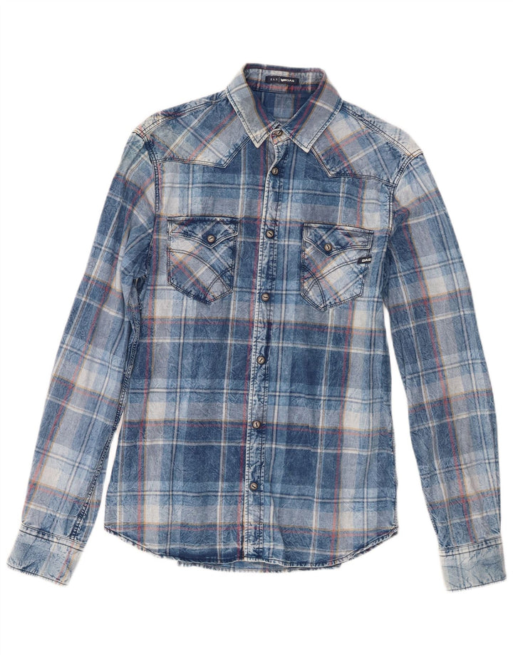 Gas Chemise Western Homme Grand Carreau Bleu