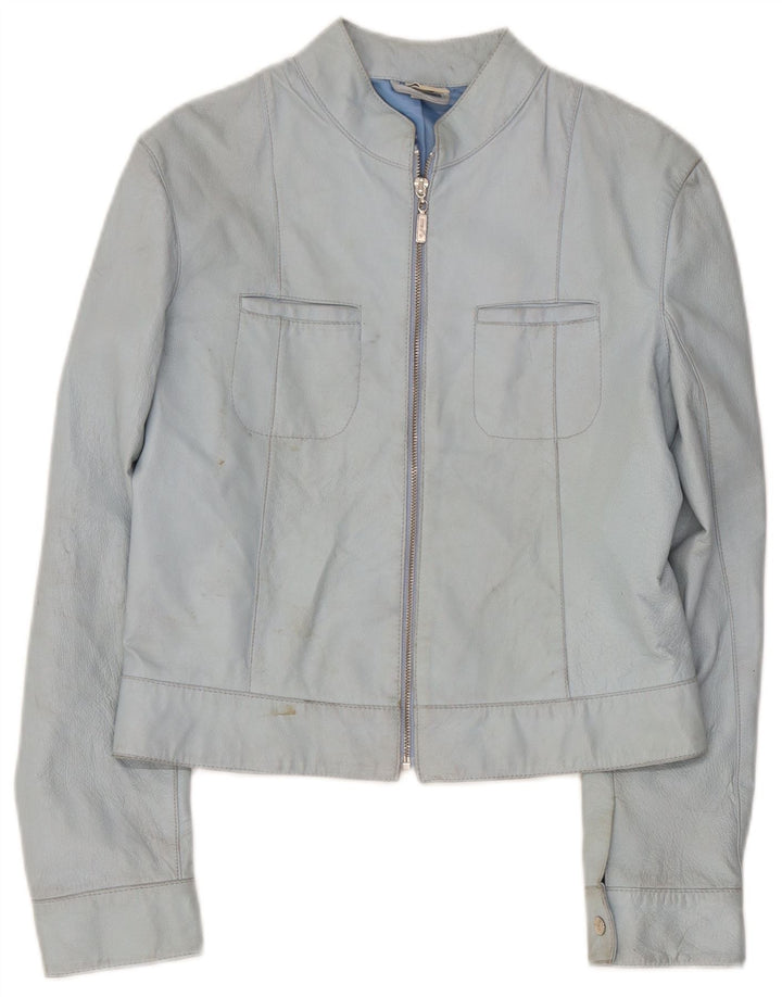 Veste en cuir femme vintage UK 14 Cuir bleu moyen