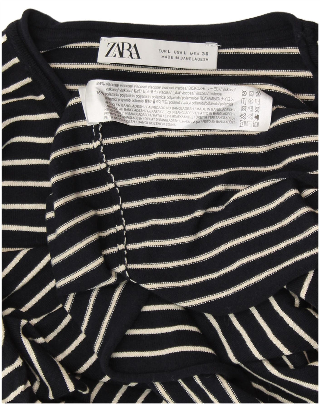 ZARA Pull à col rond pour femme UK 14 Large en viscose rayée bleu marine