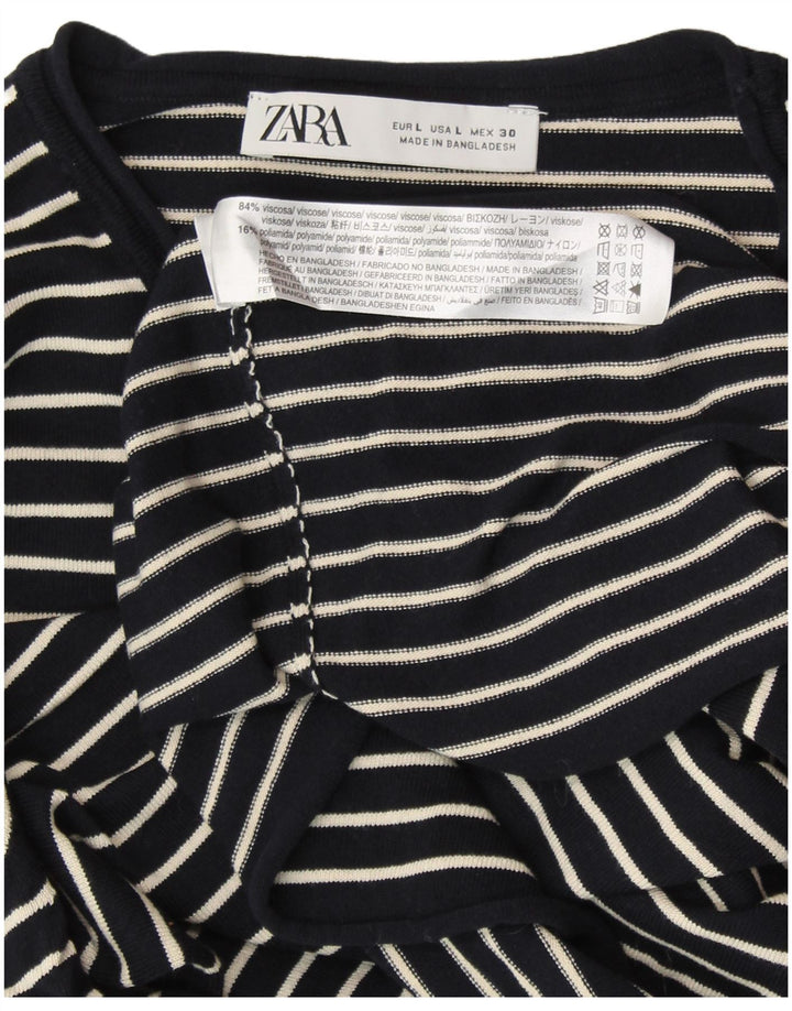 ZARA Pull à col rond pour femme UK 14 Large en viscose rayée bleu marine