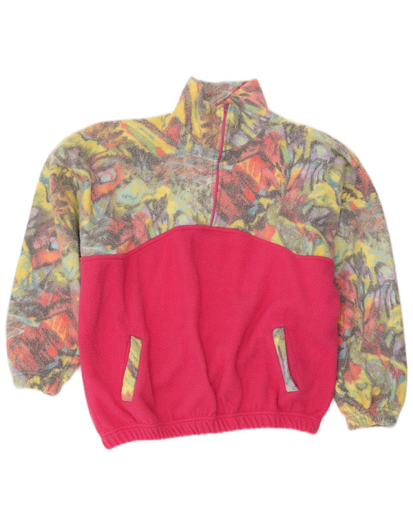 vintage Womens Abstract Pattern Fleece Jumper UK 20 2XL Rose Colourblock