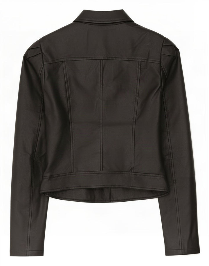 Lipsy Veste de motard en similicuir pour femme UK 8 Small Noir Polyester